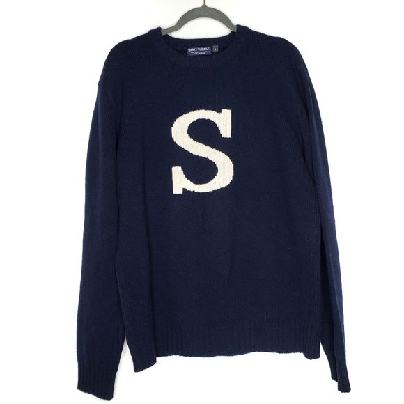 SMART TURNOUT Lambswool Varsity S Sweater SZ L - Picture 2 of 4